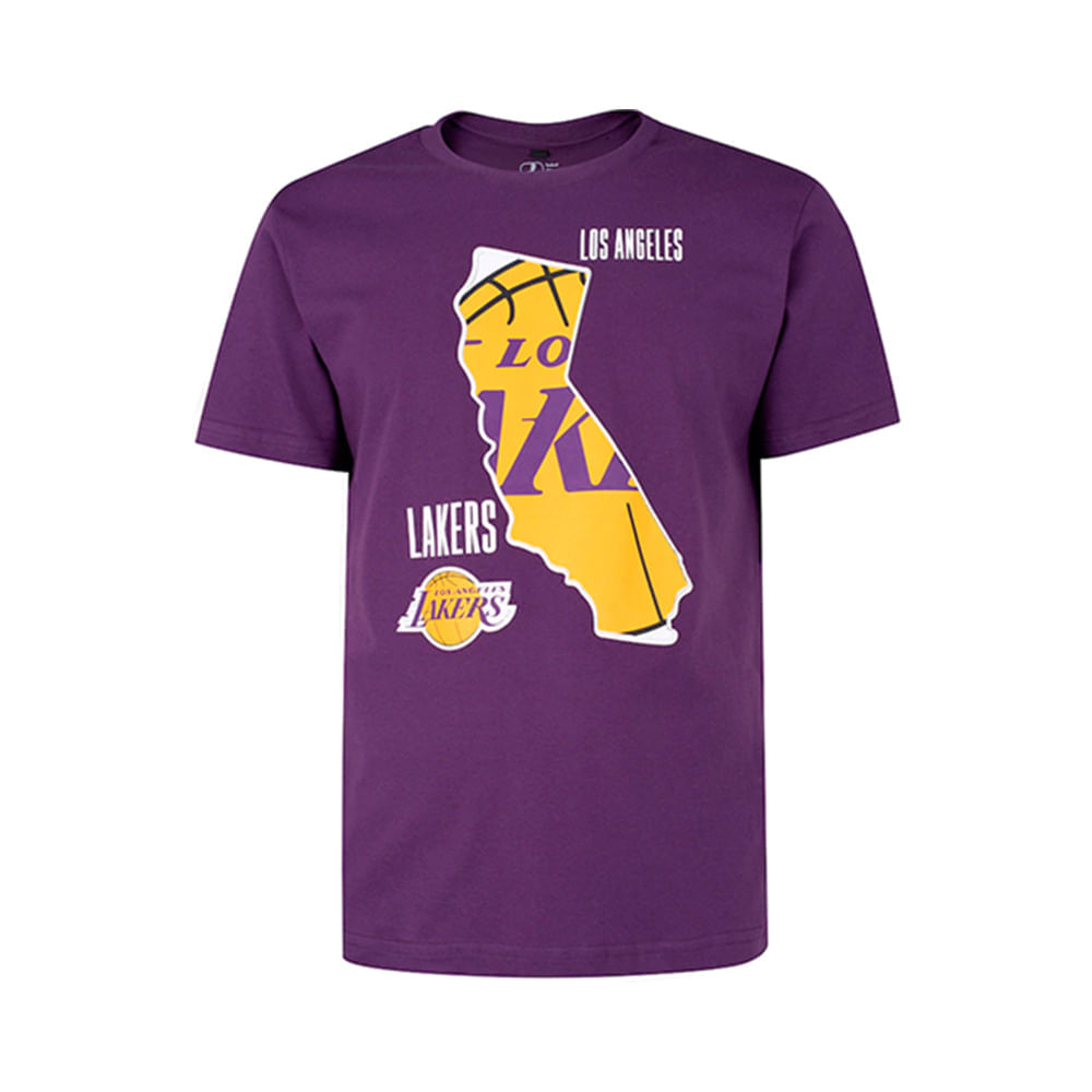Camiseta Básica Masculina Estampada Los Angeles Lakers Roxa N564A - NBA Camiseta Básica Masculina Estampada Los Angeles Lakers Roxa Tam P - NBA
