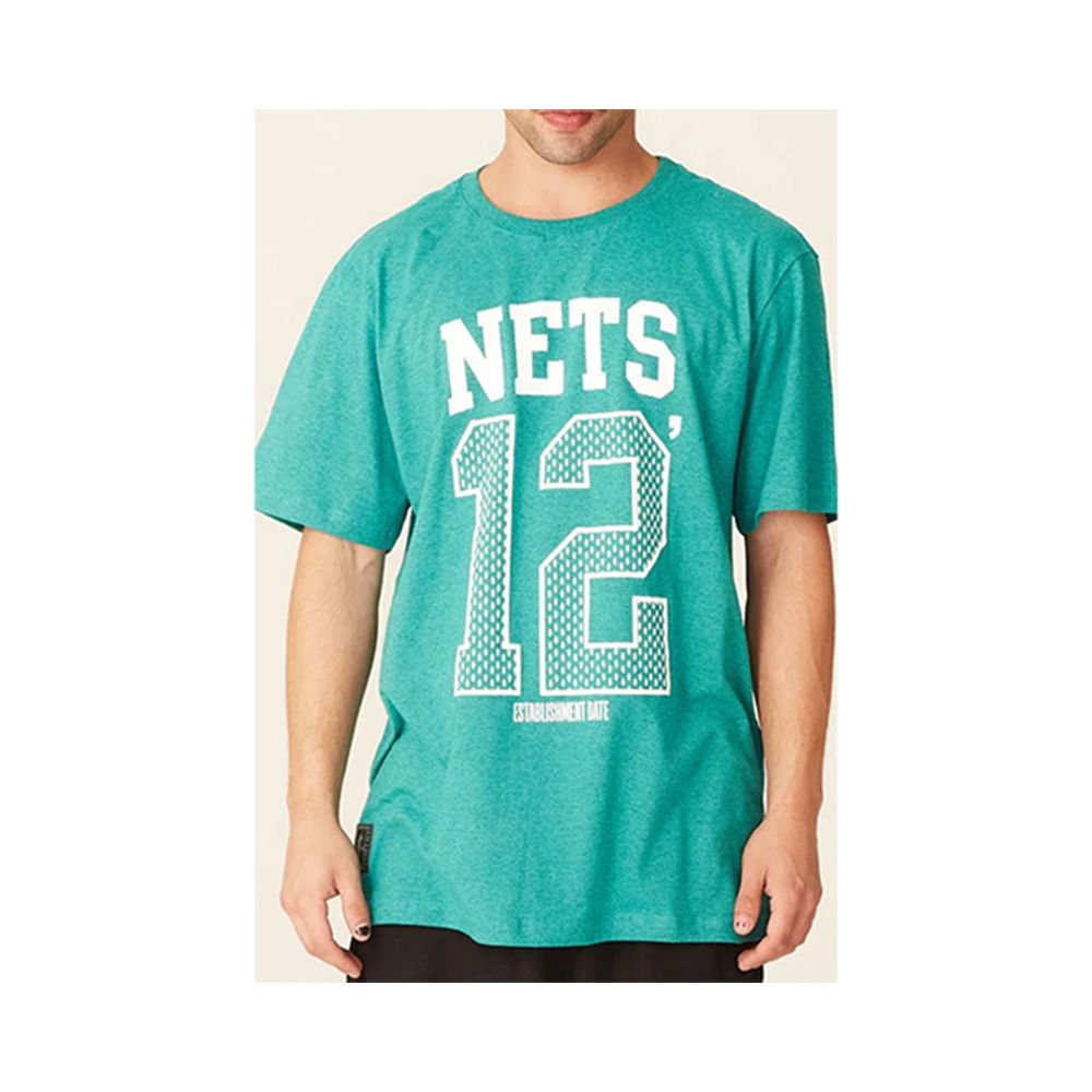 Camiseta Básica Masculina Estampada Brooklyn Nets Verde Mescla N543A - NBA Camiseta Básica Masculina Estampada Brooklyn Nets Verde Mescla Tam P - NBA