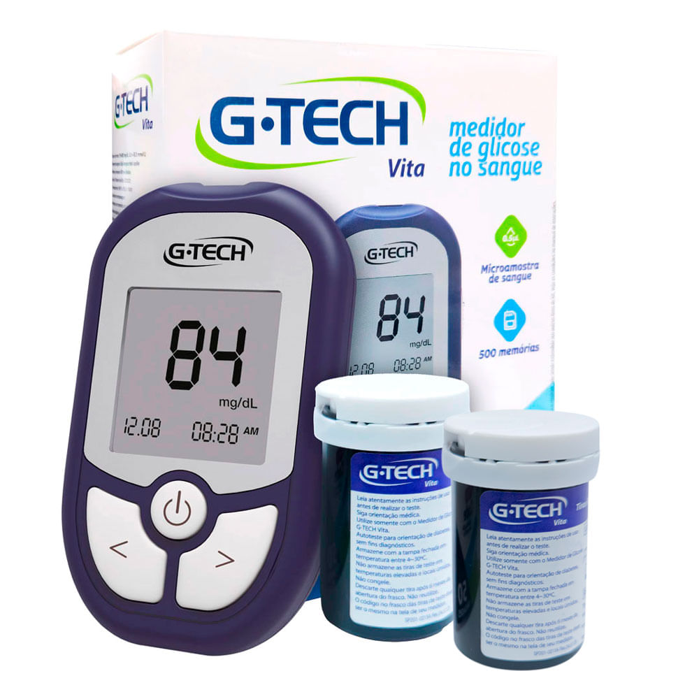 Kit Medidor de Glicose G-Tech Vita com 60 Tiras Reagentes