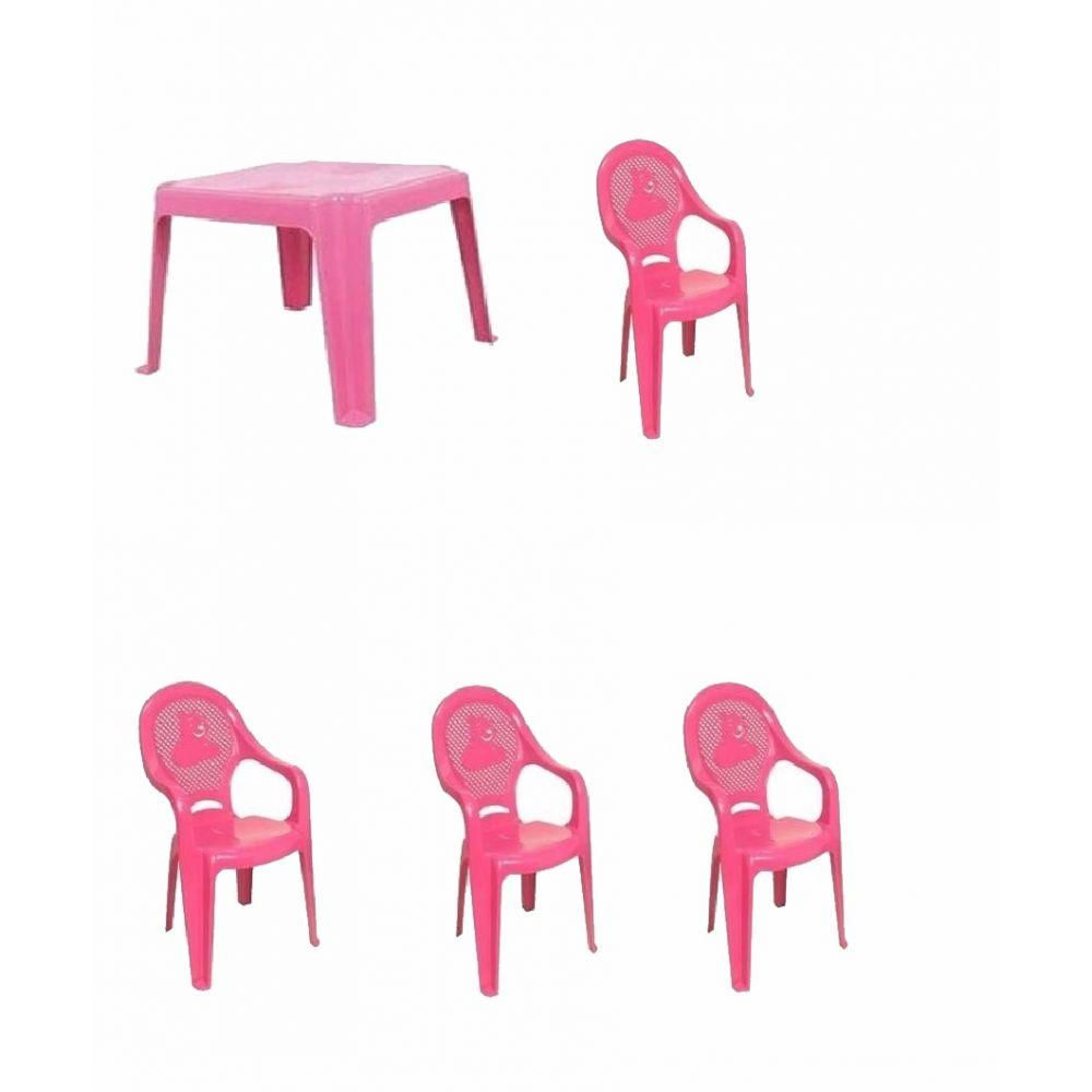 Conjunto Rosa Mesa 4 Cadeiras Poltrona Infantil Antares