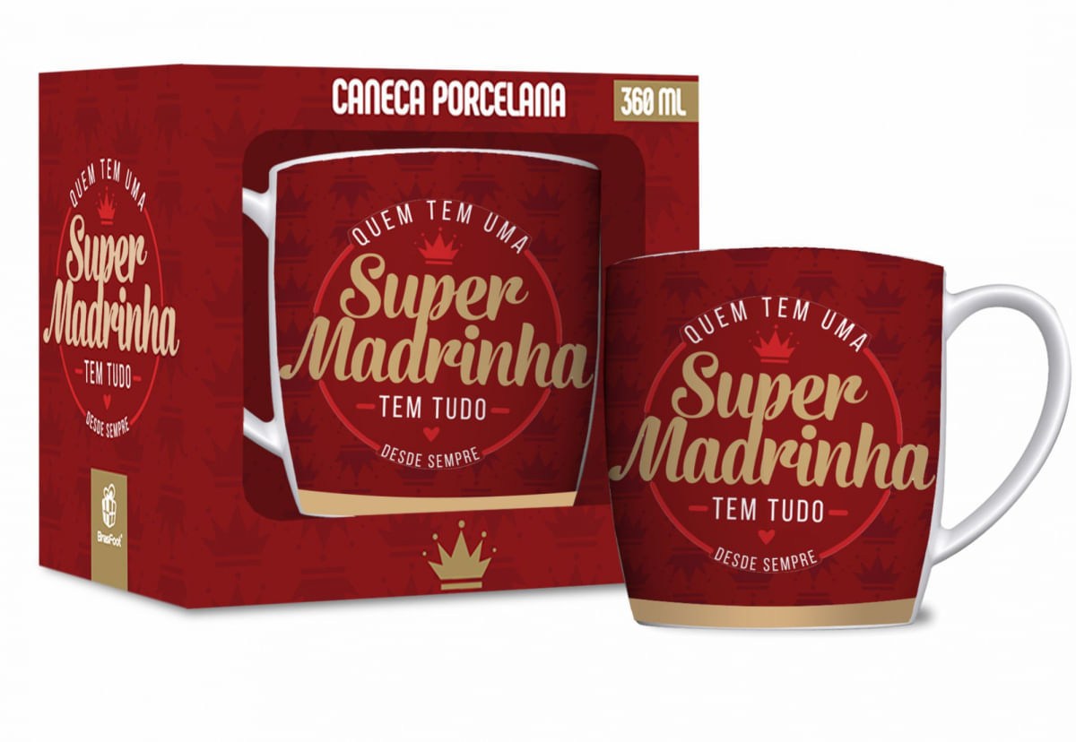 Caneca Café Porcelana Super Madrinha Dinha Dinda Presente