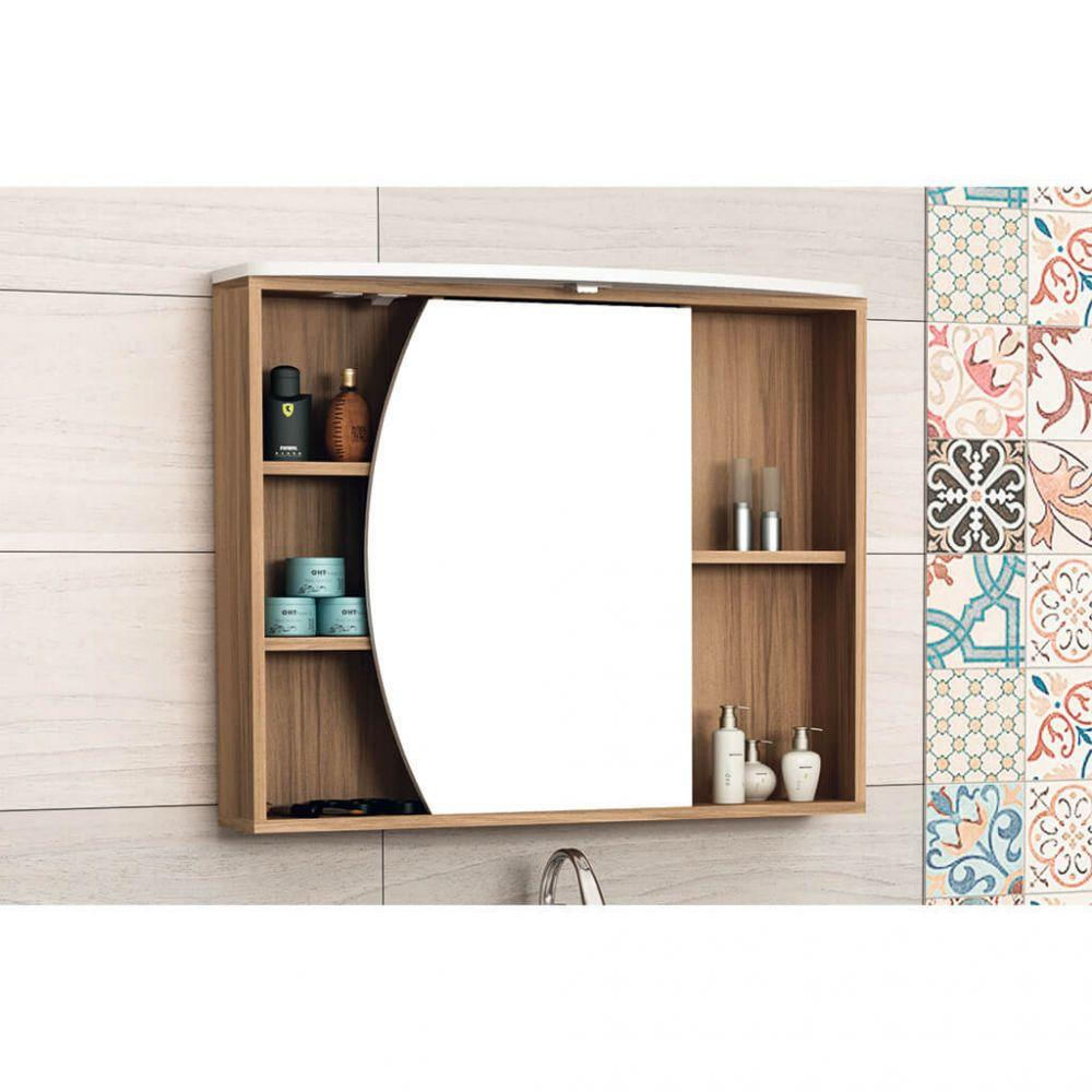 Armário para Banheiro com Espelho 80cm Mdf Nogal/Branco Bosi
