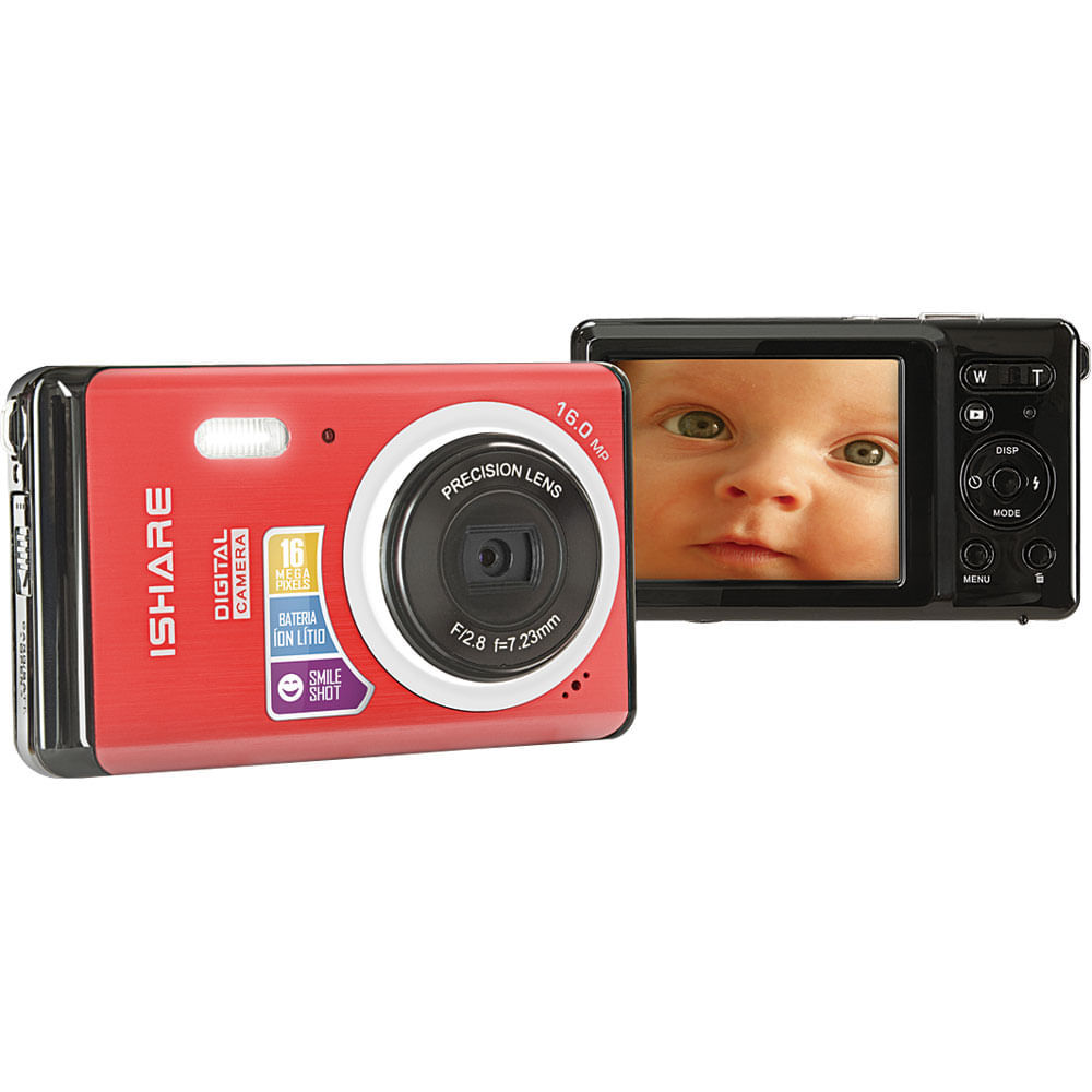 Câmera Digital 16MP Tron Ishare com LCD 2.7" Vermelha