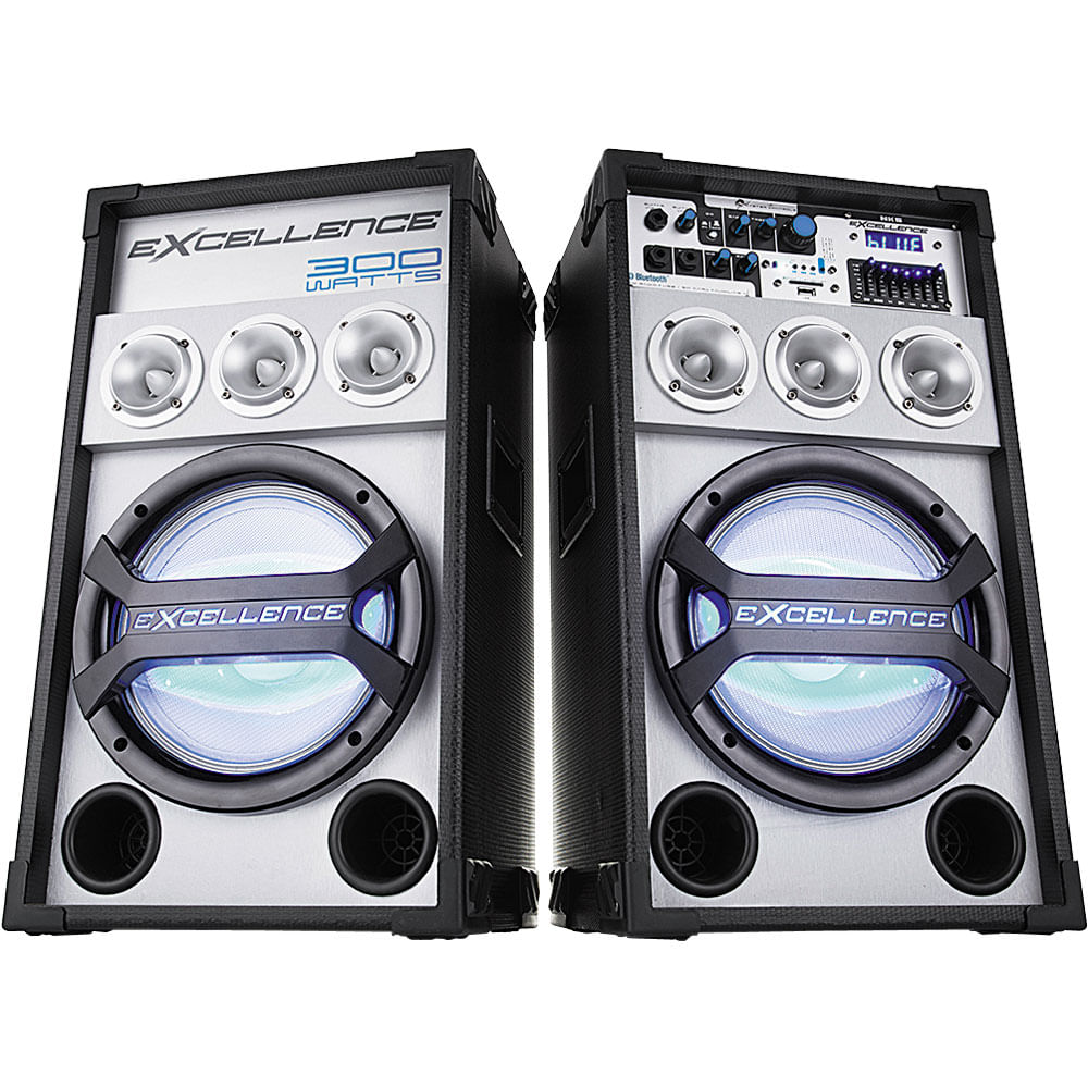 Caixas Amplificadas MP3 FM Bluetooth Microfone 300WRMS NKS Excellence PK3000 – Preto/Prata