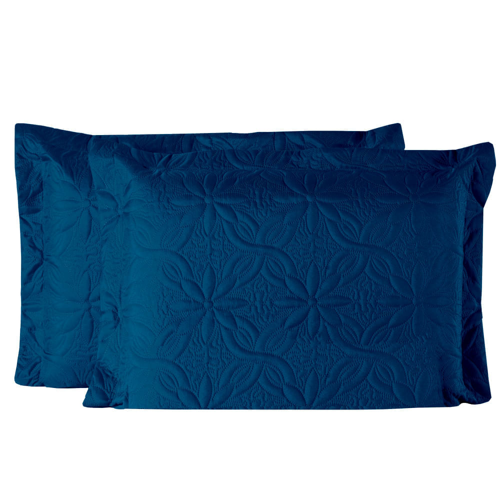 Porta Travesseiro Floral Azul Marinho Casaborda 2 Peças Azul