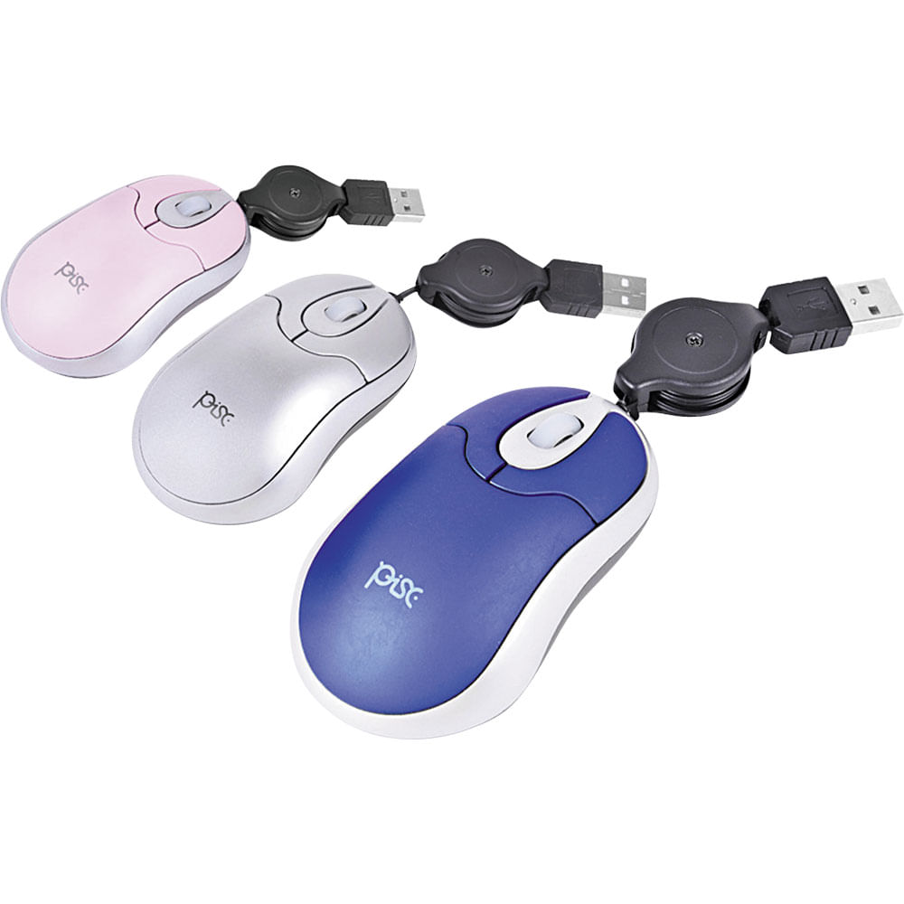 Mouse Óptico Retrátil USB Pisc 1846 Azul/Prata