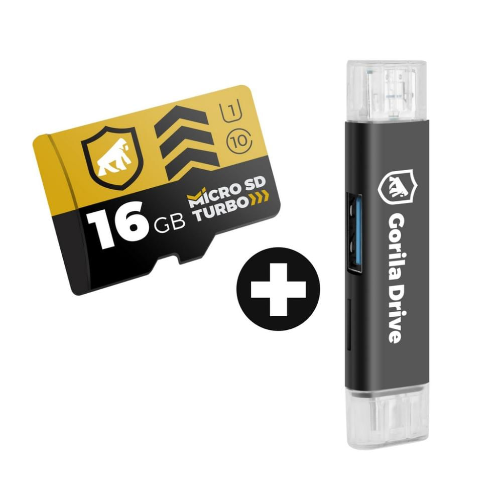 Kit Cartão de Memória 16GB Turbo U1 + Adaptador Pendrive OTG Micro USB - GShield