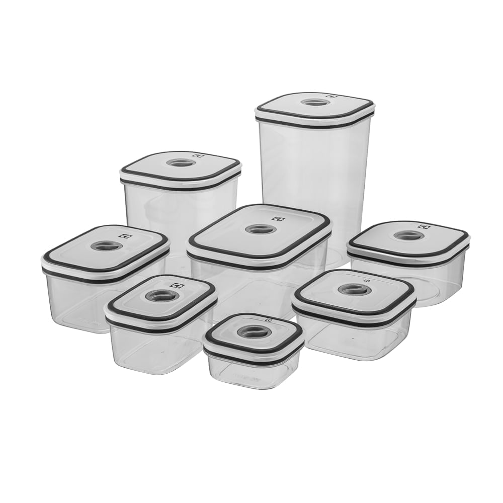 Potes Herméticos de Plástico Cinza com 8 Unidades