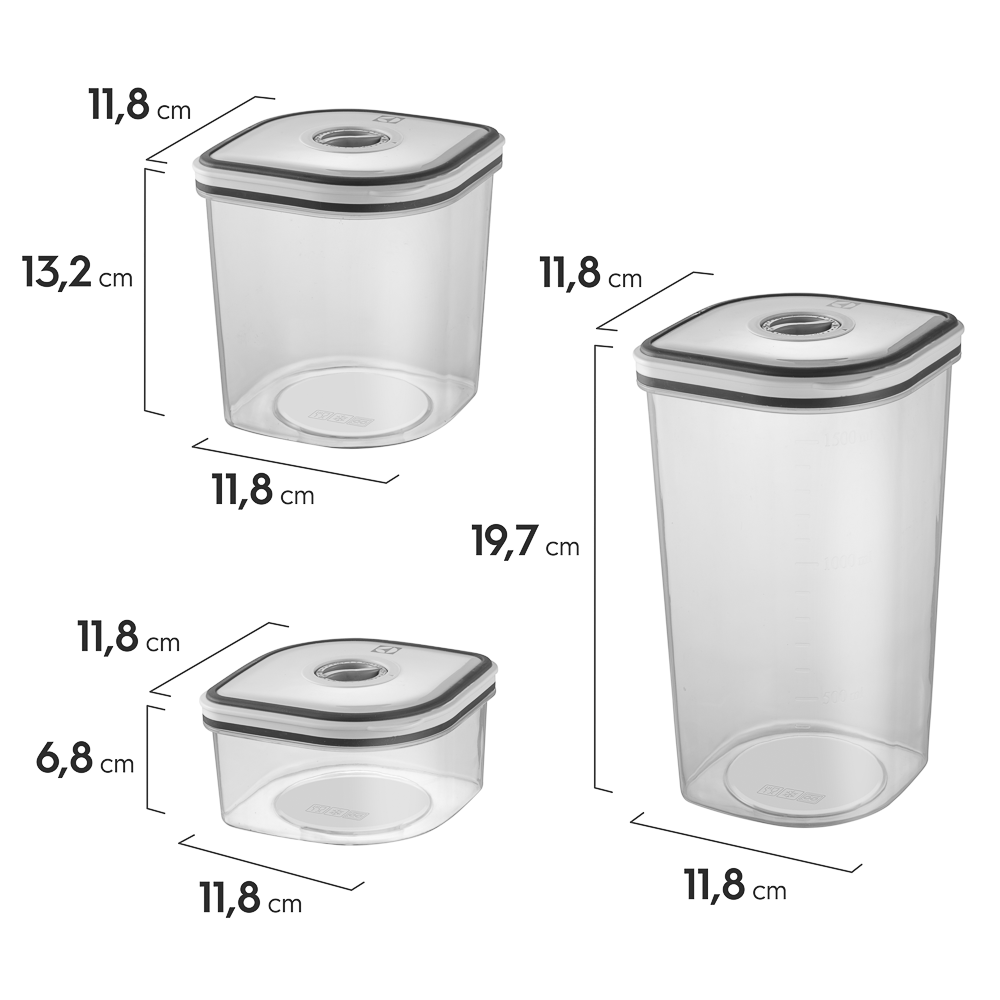 Potes Herméticos de Plástico Cinza com 8 Unidades