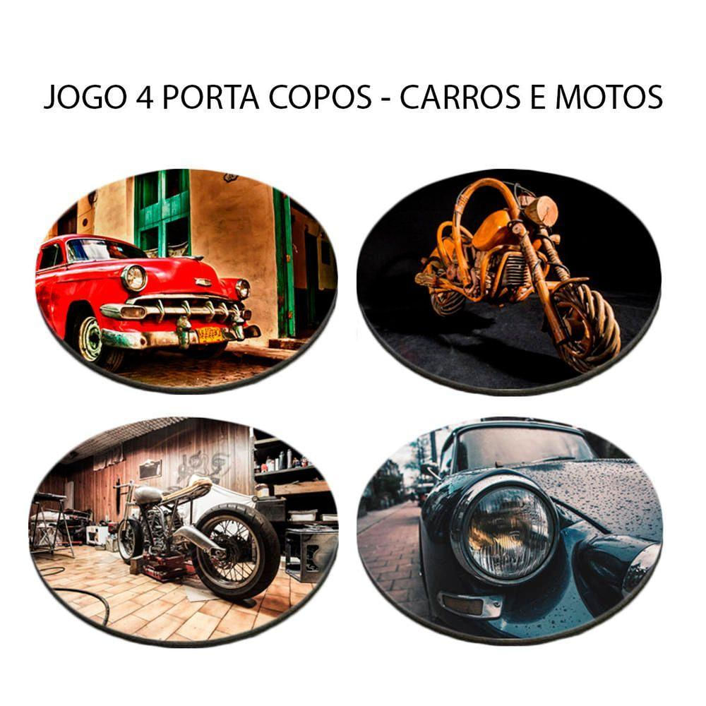 Jogo 4 Porta Copos Bolacha De Chopp Redondo Carros E Motos