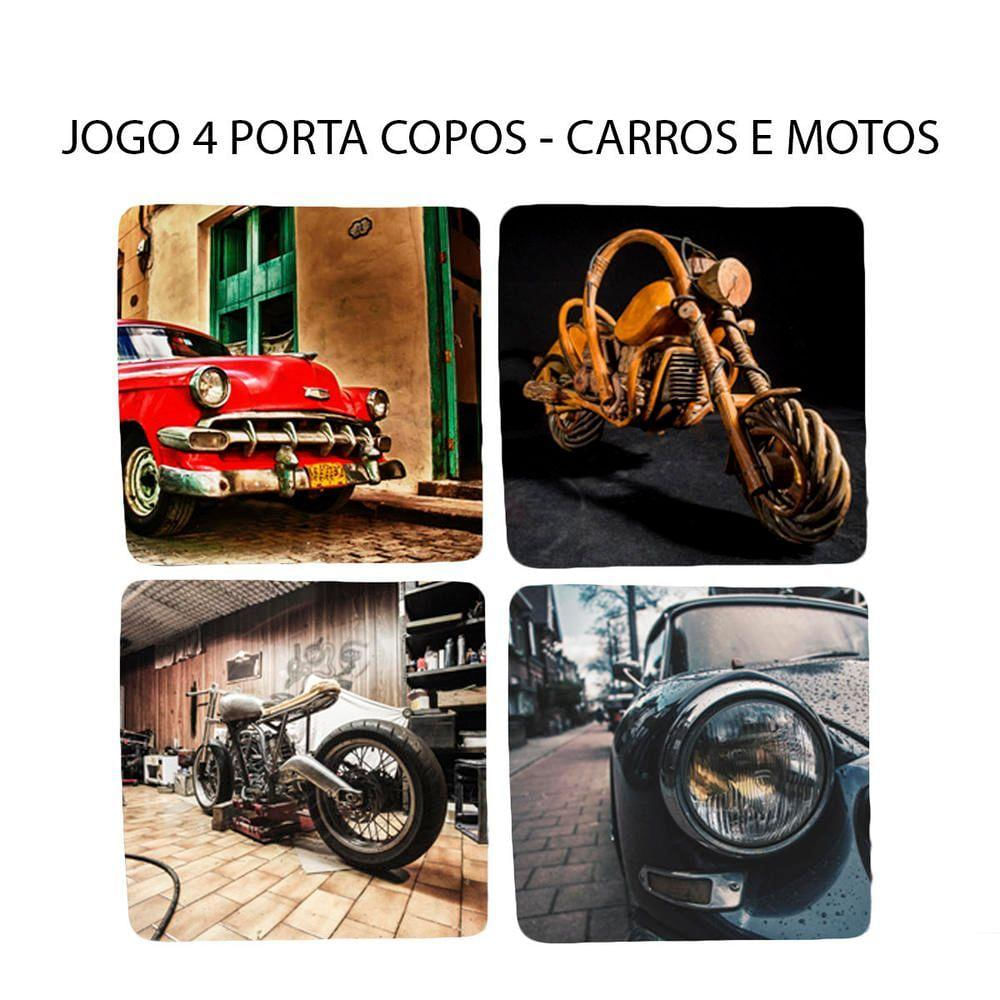 Jogo 4 Bolacha De Chopp Carro Moto Antiga Quadrado