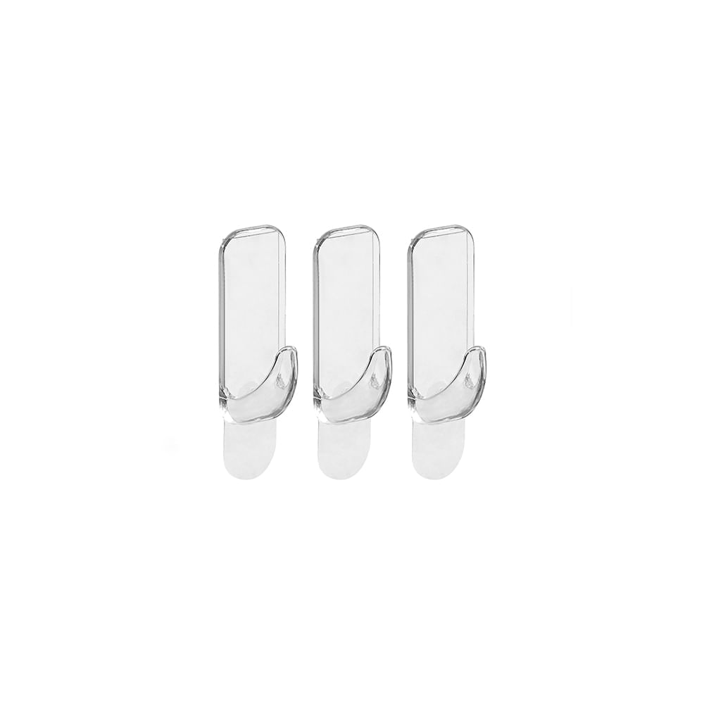 Gancho Adesivo Plástico Retangular Pequeno Cristal Aplik Ordene 3 Peças
