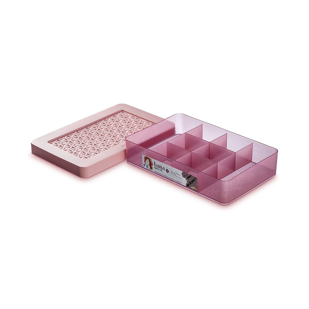 Caixa Porta-Joias Plástica com 8 Divisórias Rosé Ordene