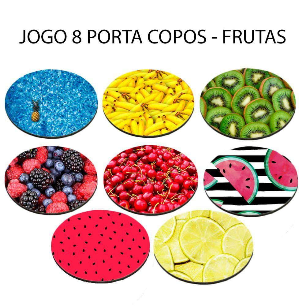 Kit 8 Porta Copos Com As Estampas Vibrantes De Frutas Florais Redondo