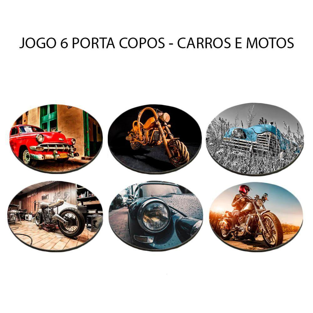 Presente Perfeito 6 Porta Copos Com Carros E Motos Retrô Redondo