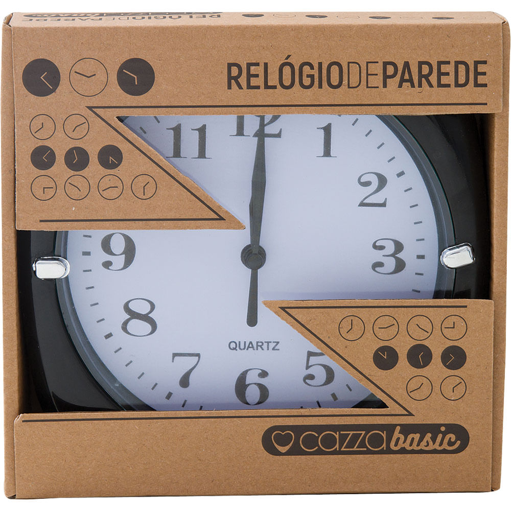 Relógio 17cm Redondo Cazza Preto