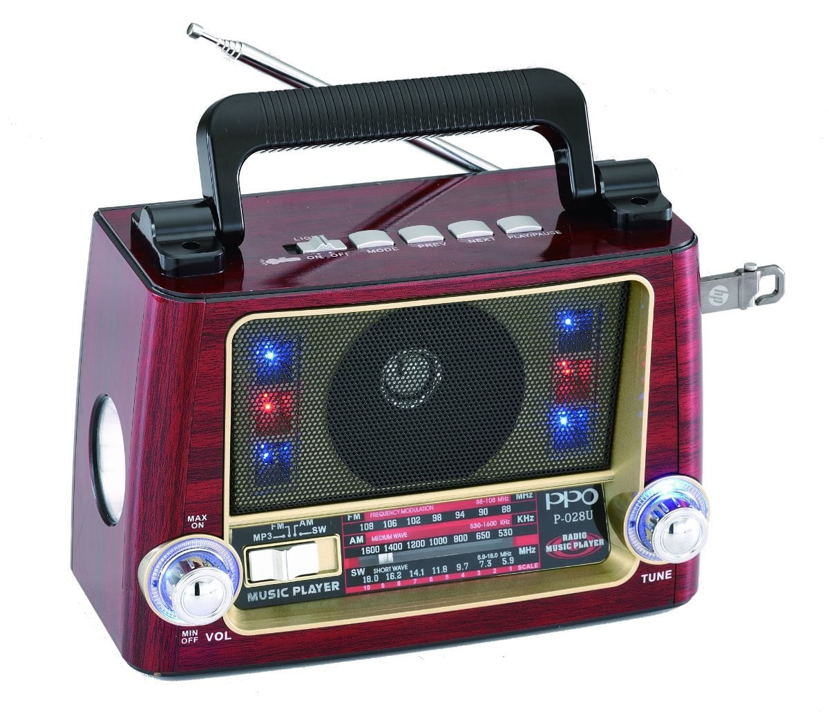 Rádio Portátil Retrô Vicini VC-282 Bluetooth com AM/FM/SW. Entradas USB e Auxiliar