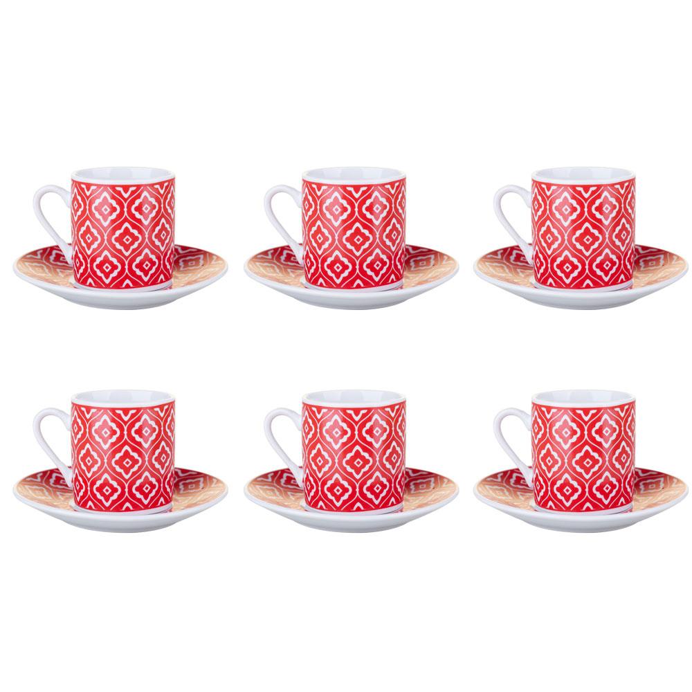 Conjunto 6 Xicaras Café Porcelana 90ml Mosaico Etilux Hauskraft Vermelha