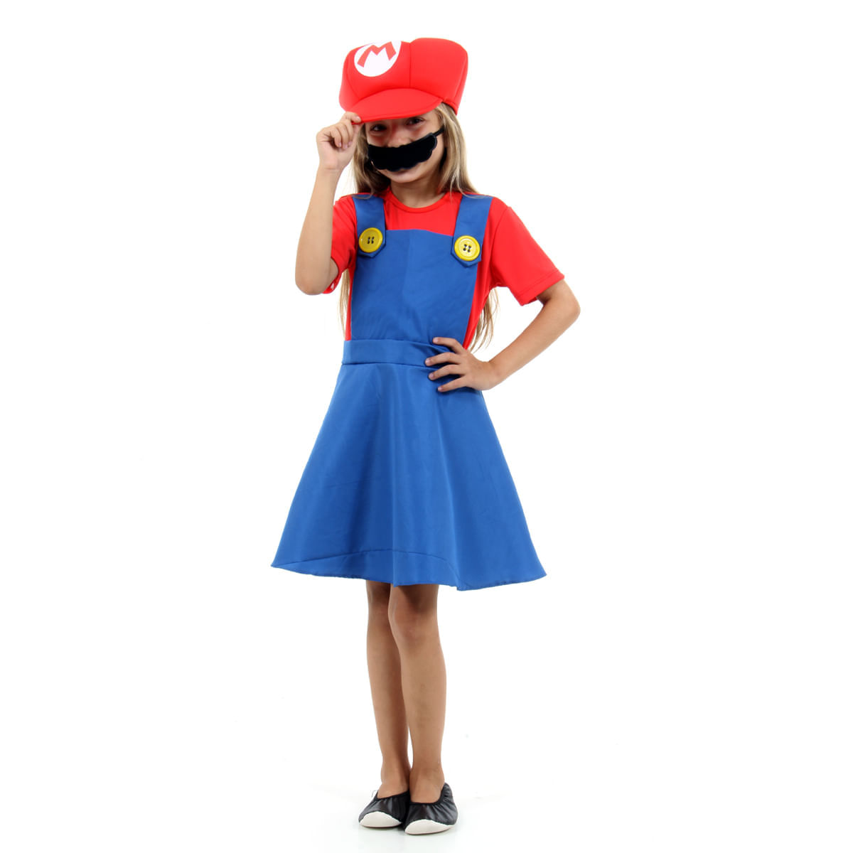 Fantasia Mario Bros Feminino Vestido Infantil - Super Mario World P / UNICA