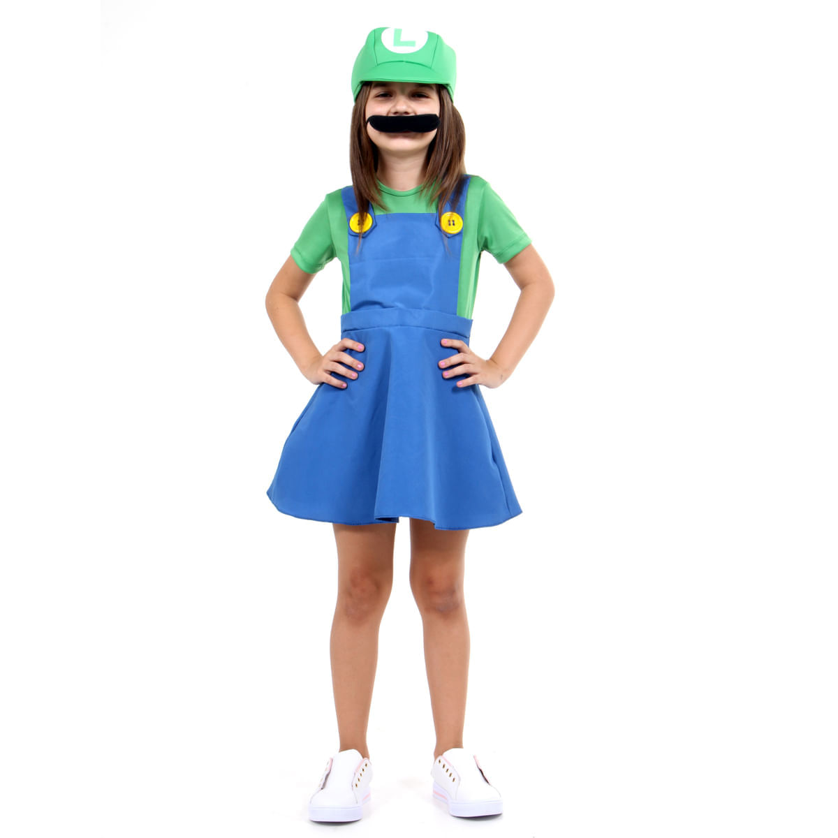 Fantasia Luigi Feminino Vestido Infantil - Super Mario World P / UNICA
