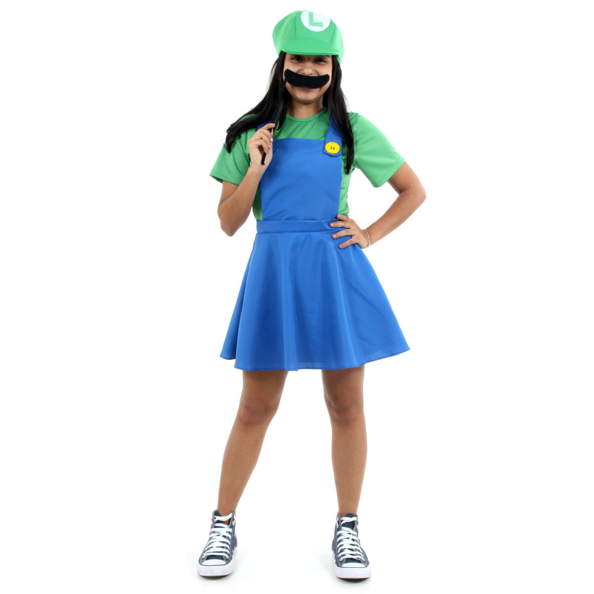 Fantasia Luigi Feminino Vestido Teen - Super Mario World P / UNICA