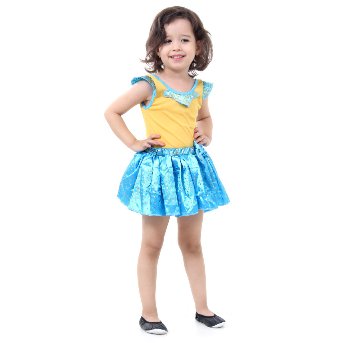 Fantasia Bailarina Amarelo / Azul Infantil - Carnaval P / UNICA