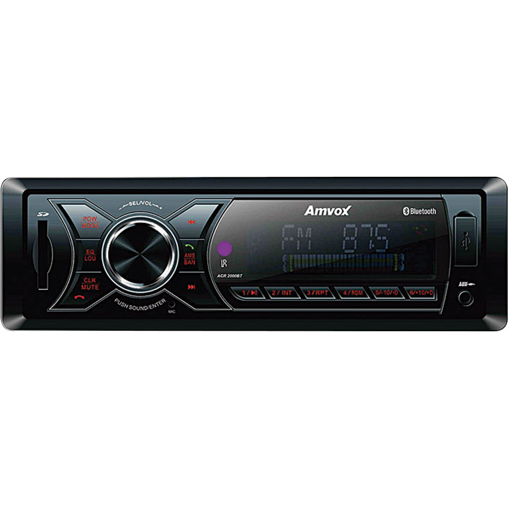 Som Automotivo com MP3 Player, Bluetooth, Rádio FM, Entradas USB, SD e Auxiliar Amvox ACR 2000BT