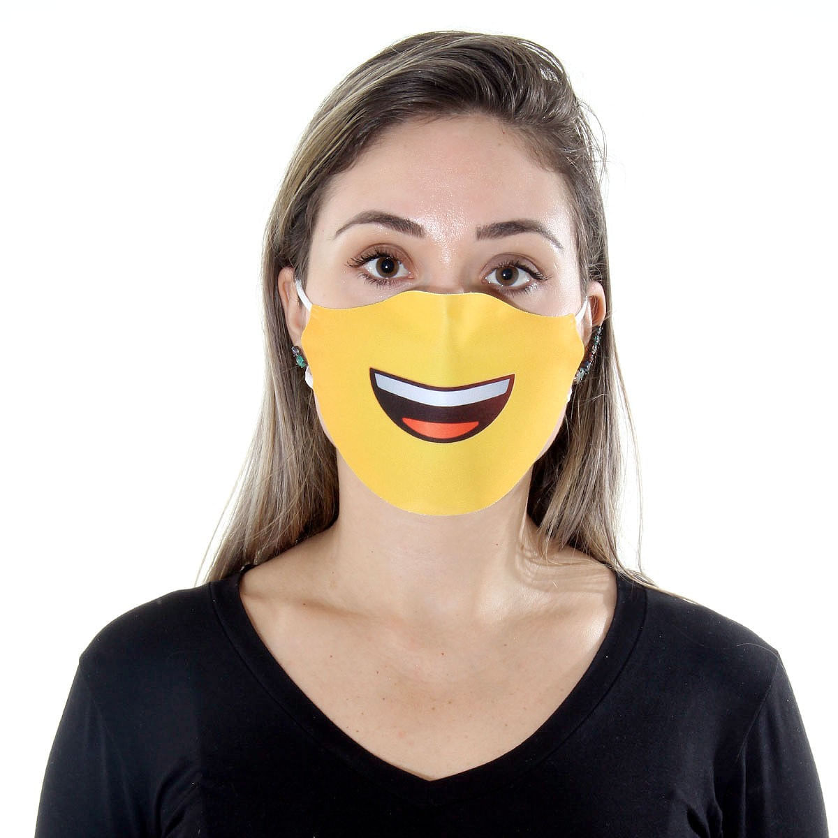 Máscara de Tecido Lavável Dupla Camada Adulto - Emoji Sorriso U / UNICA