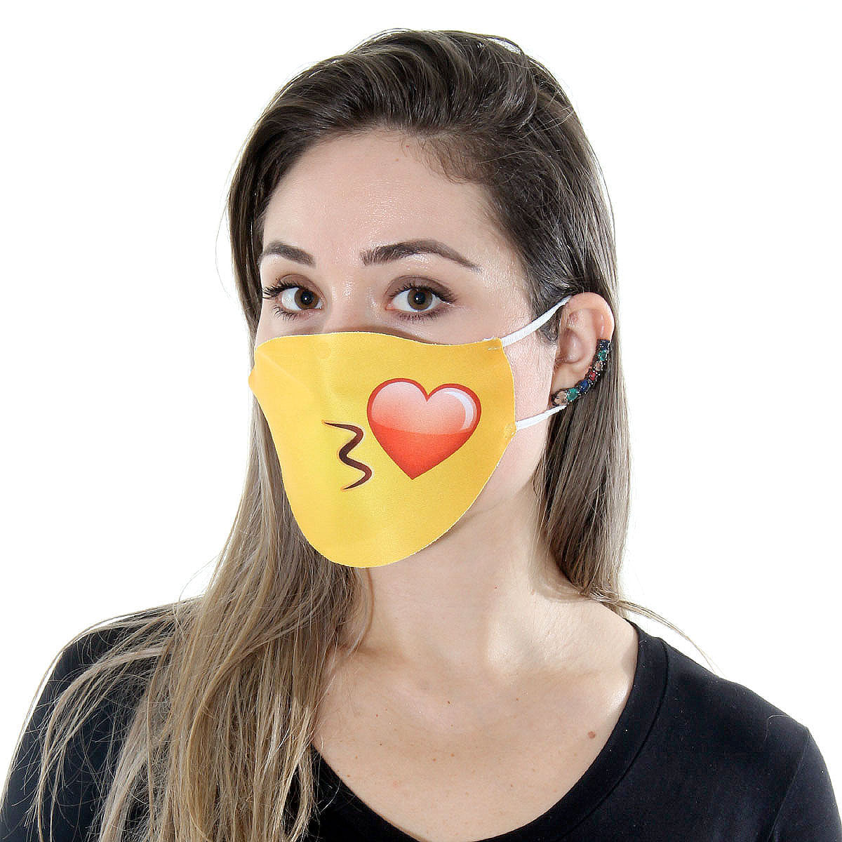 Máscara de Tecido Lavável Dupla Camada Adulto - Emoji Beijo U / UNICA