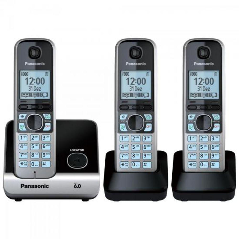 Telefone Sem Fio Com Base + 2 Ramais Preto Panasonic