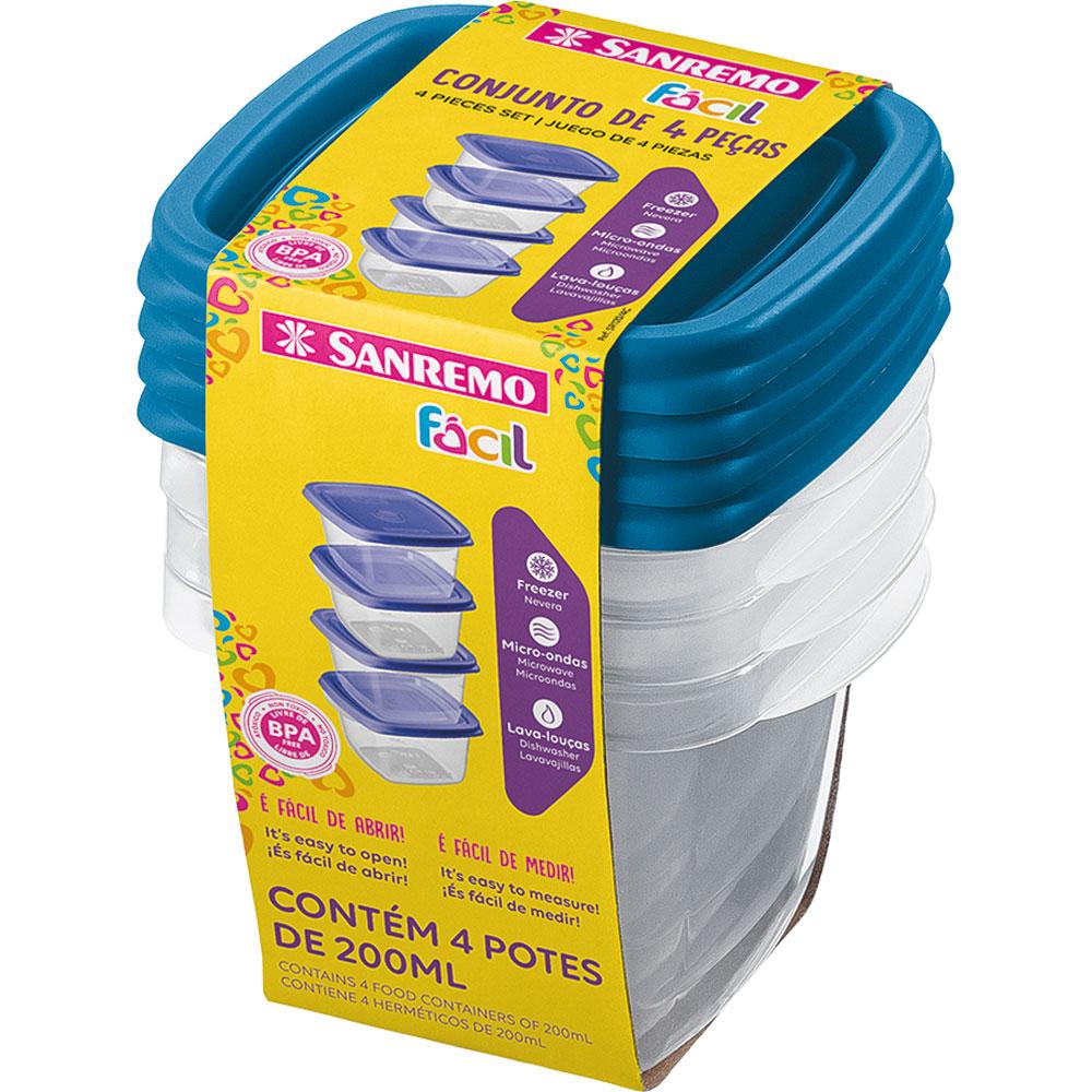 Conjunto 4 Potes Quadrado 200ml Sanremo Fácil SR120/4