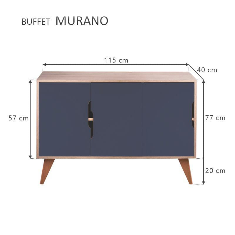 Aparador Buffet com 3 Portas Murano Carvalho e Azul Marinho