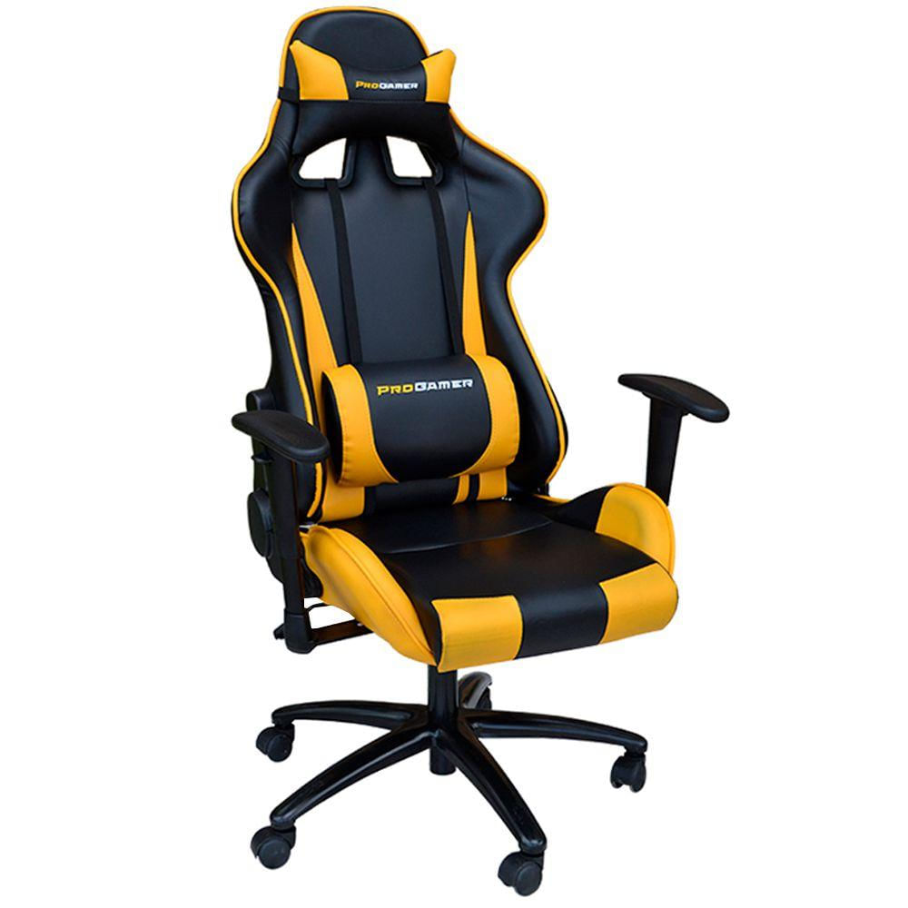 Cadeira Gamer Gira Reclina com Regulagem d Altura Ergonômica PRO-V Sport PU Preto/Amarelo - GranBelo