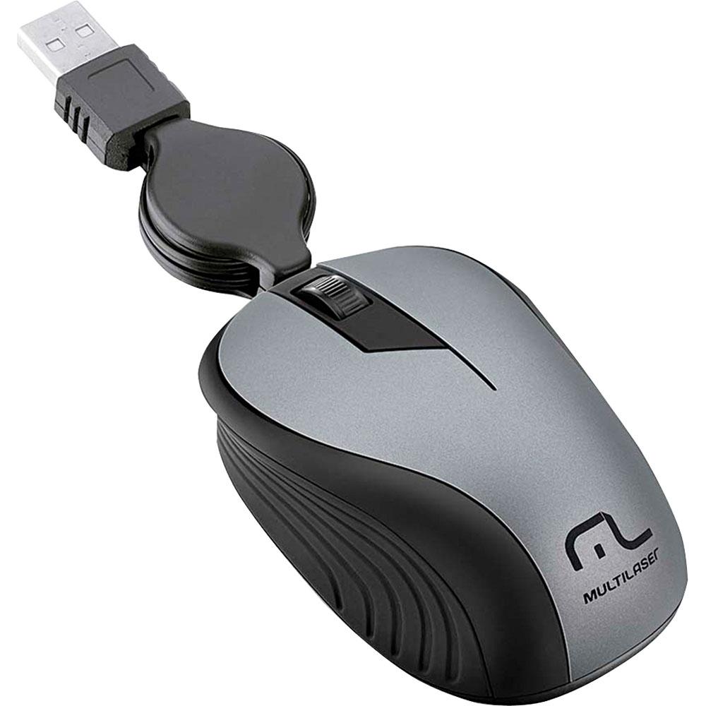Mouse Retrátil USB Multilaser MO232 Cinza