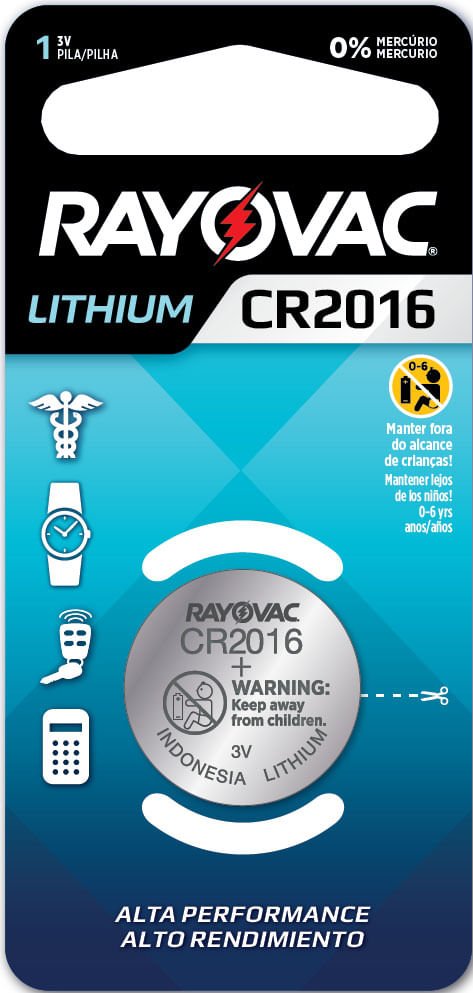 Bateria Eletrônica Lithium 3V CR2016 Rayovac