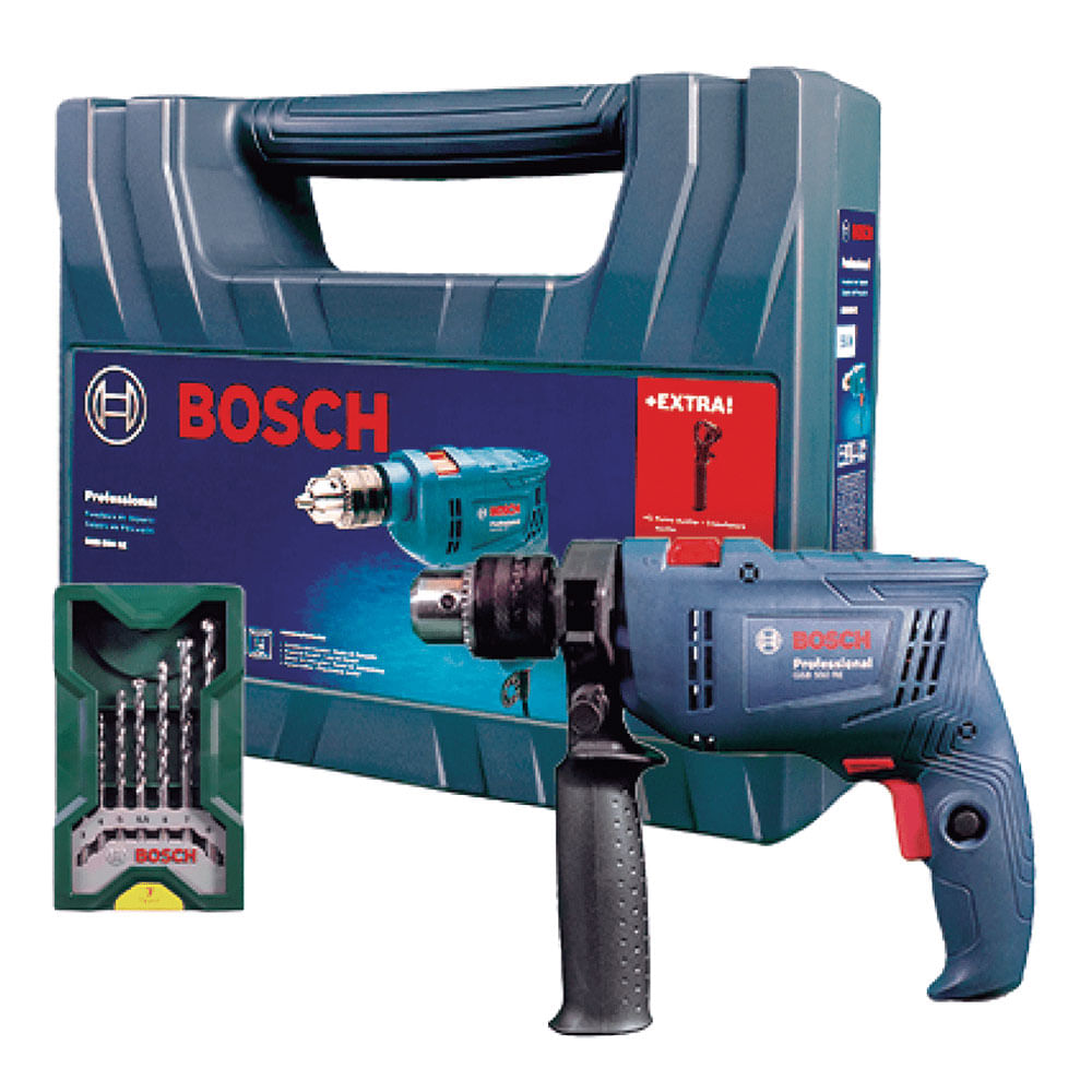 Furadeira de Impacto 550W 1/2" Bosch GSB 550 com Maleta e 7 Brocas 220V