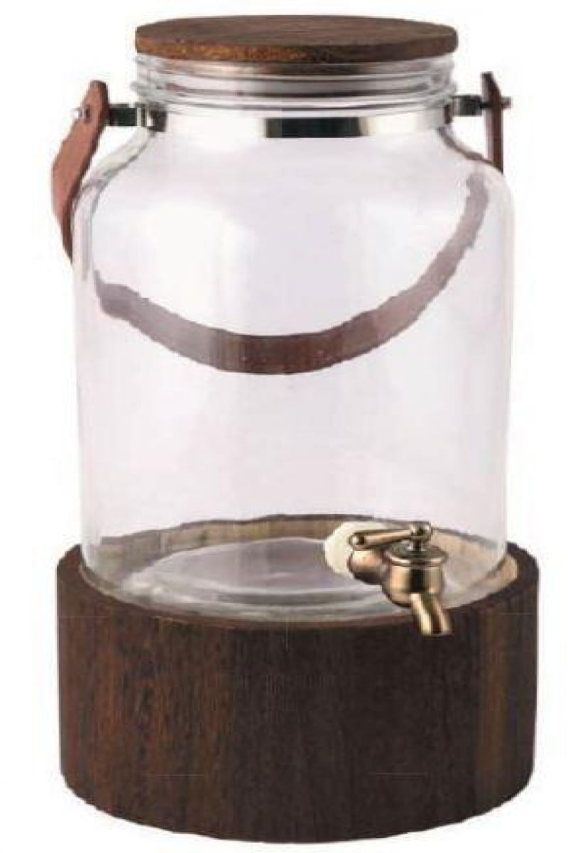 Suqueira de Vidro e Madeira com Alça em Couro 8 L - Mimo Style - VD20265