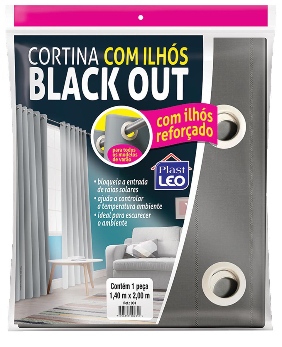Cortina Blackout Varão 140x200cm Plast Leo 1 Face Ilhós Cinza