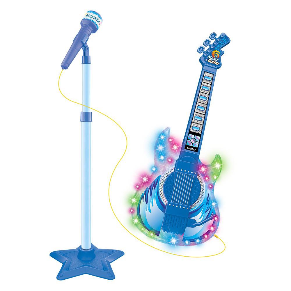 Guitarra Com Microfone Infantil Rock Show Azul DMT5894 DM Toys