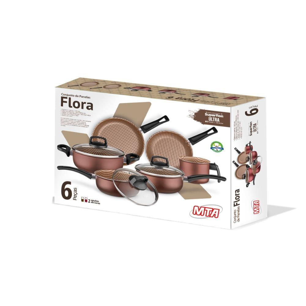 Conjunto Flora Chocolate Tvt 6 Peças - Marrom