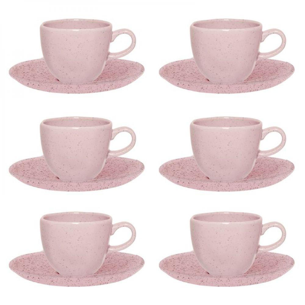 Conjunto de Xícara de Chá e Pires 06 Peças Pink Sand Oxford
