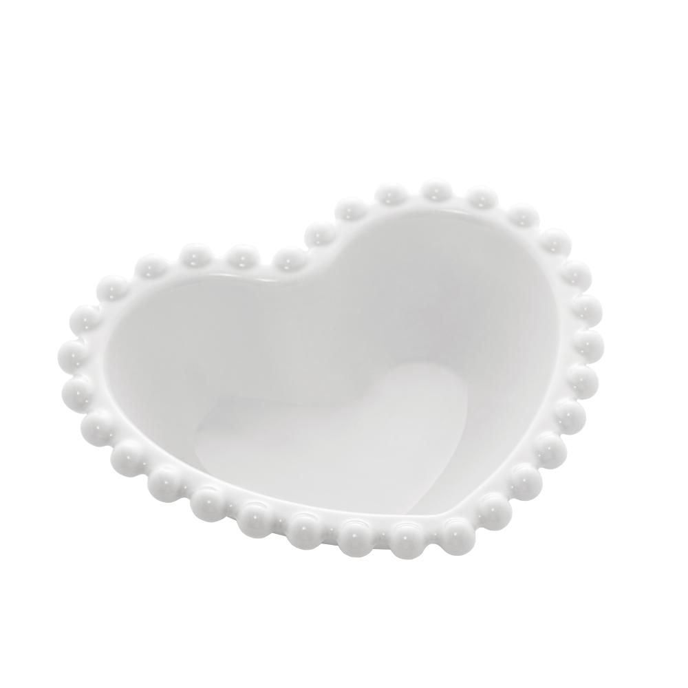 Cj 4 Bowls Porcelana Coração Beads Branco 13X11X4Cm