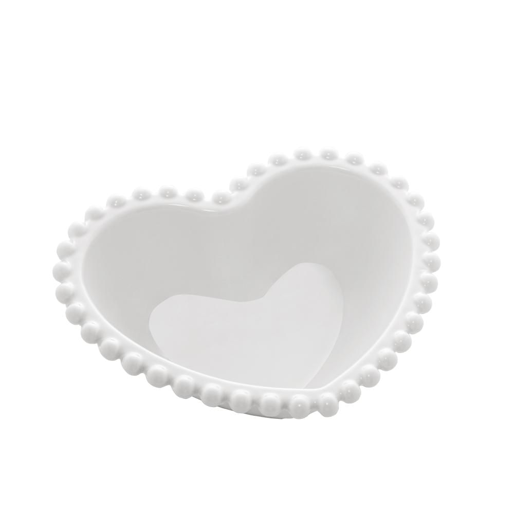Cj 2 Bowls Porcelana Coração Beads Branco 15X13X5Cm