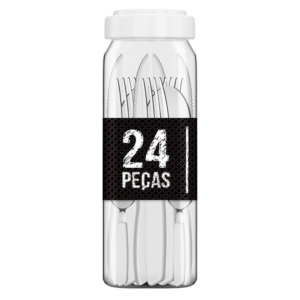 Jogo De Talheres 24 Peças Pop Color Branco Cabo Plástico Gourmet Mix