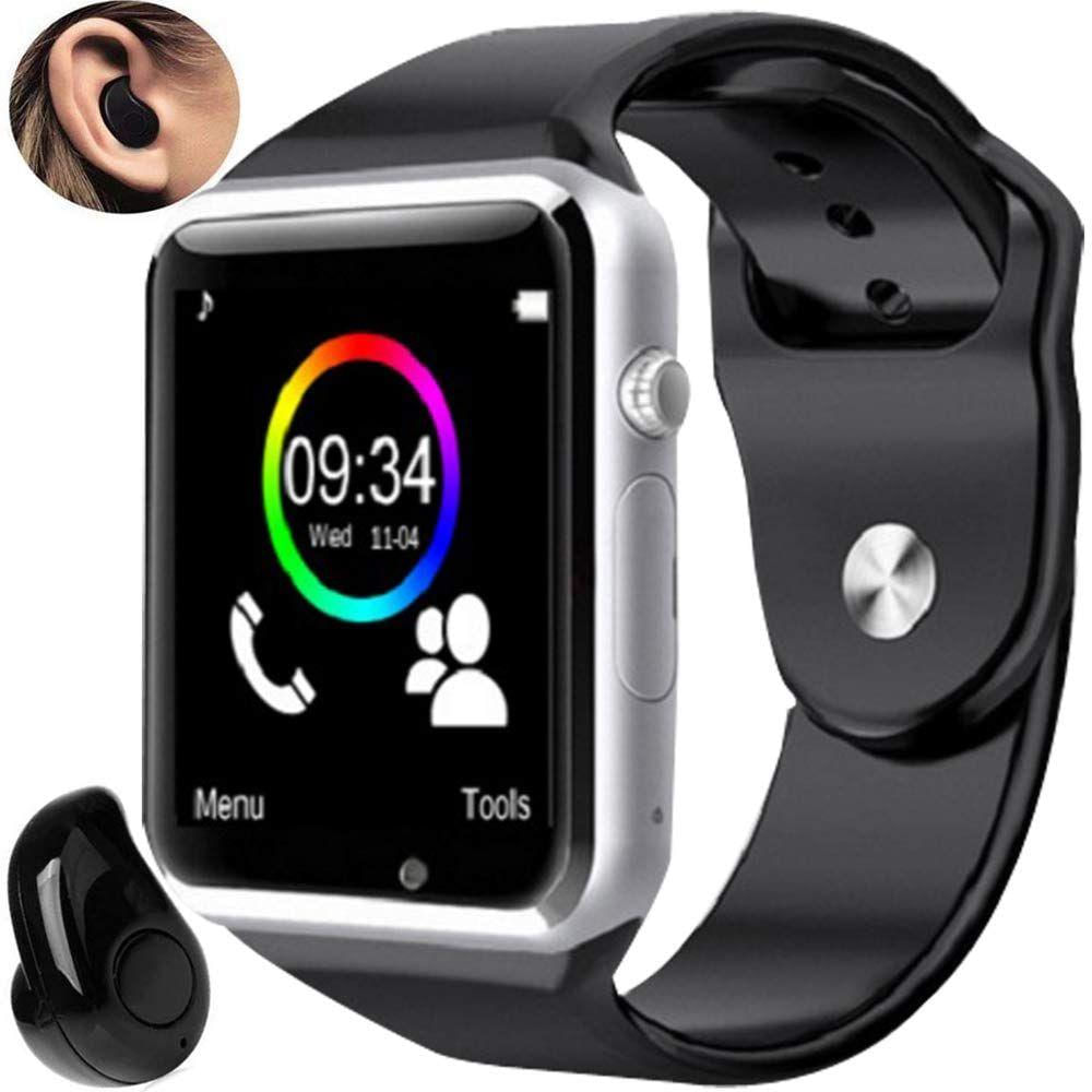 Kit 1 Smartwatch A1 Prata + 1 Mini Fone Bluetooth Preto