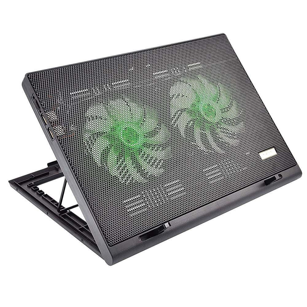 Cooler Para Notebook Warrior Power Gamer Led Verde Luminoso - Ac267 Preto