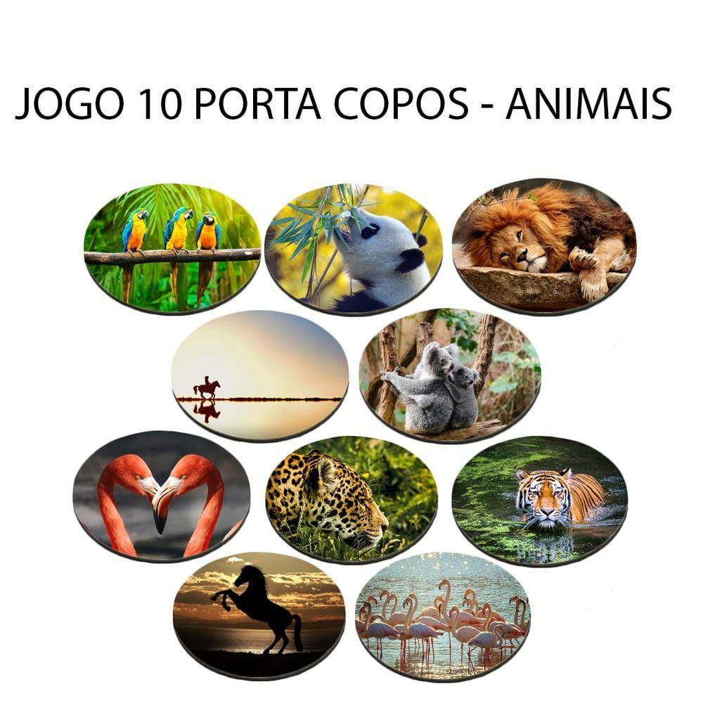 Jogo 10 Porta Copos Animais Floresta Natureza Redondo