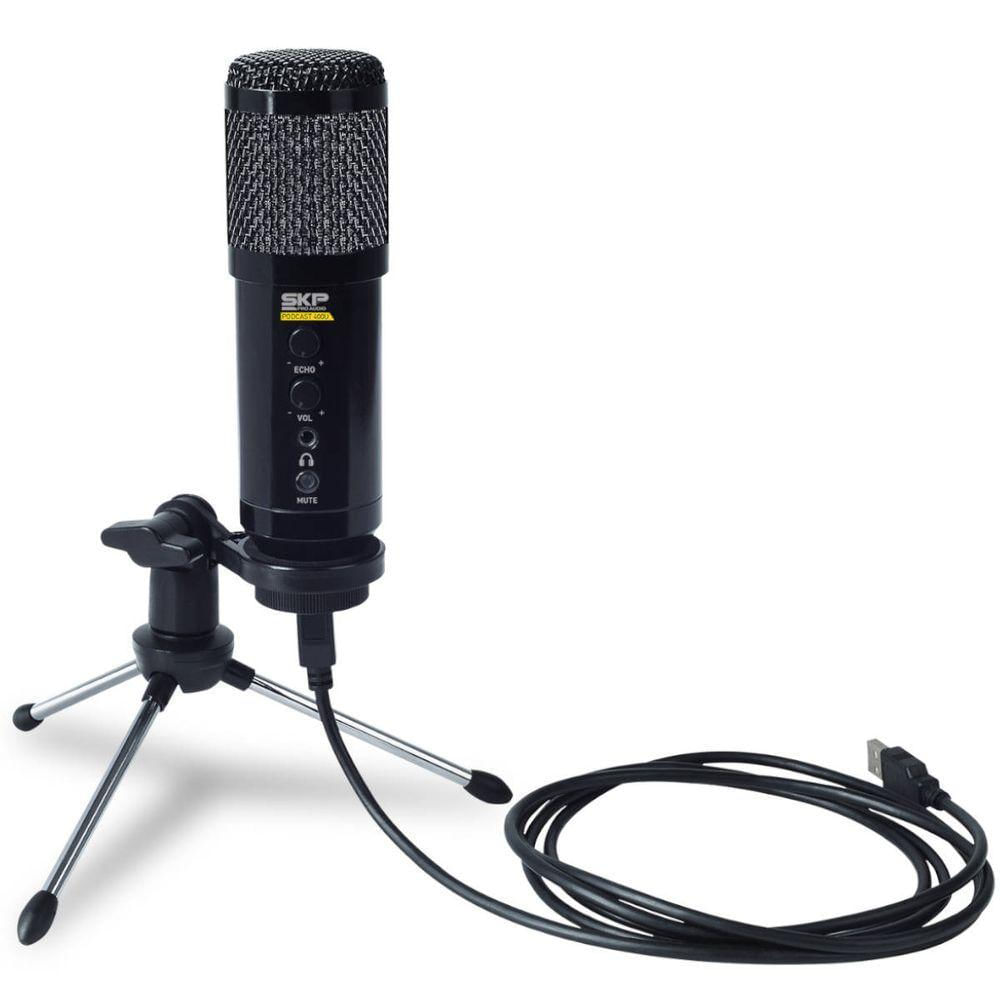 Microfone Com Cabo Usb Condenser Com Tripé Podcast 400U Pret
