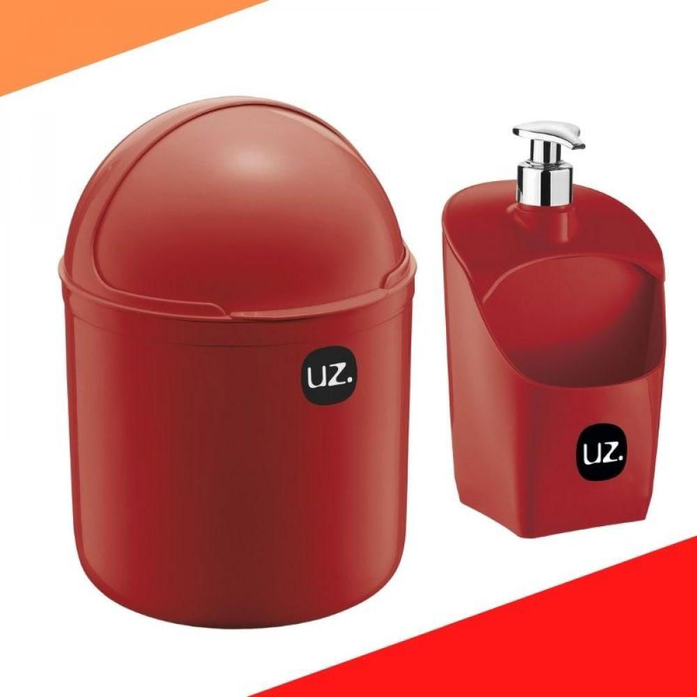 Kit Lixeira De Pia 4L + Porta-Detergente Slim Vermelho
