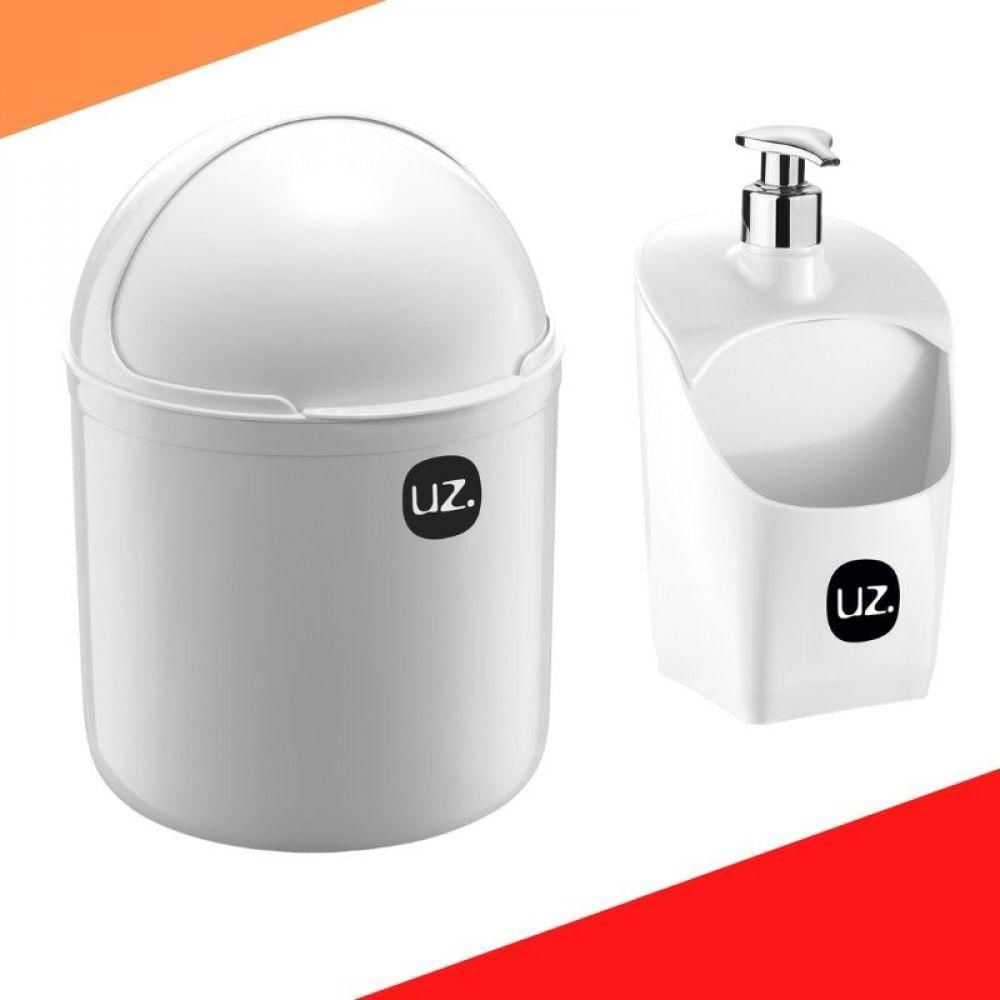 Kit Lixeira De Pia 4L + Porta-Detergente Slim Branco
